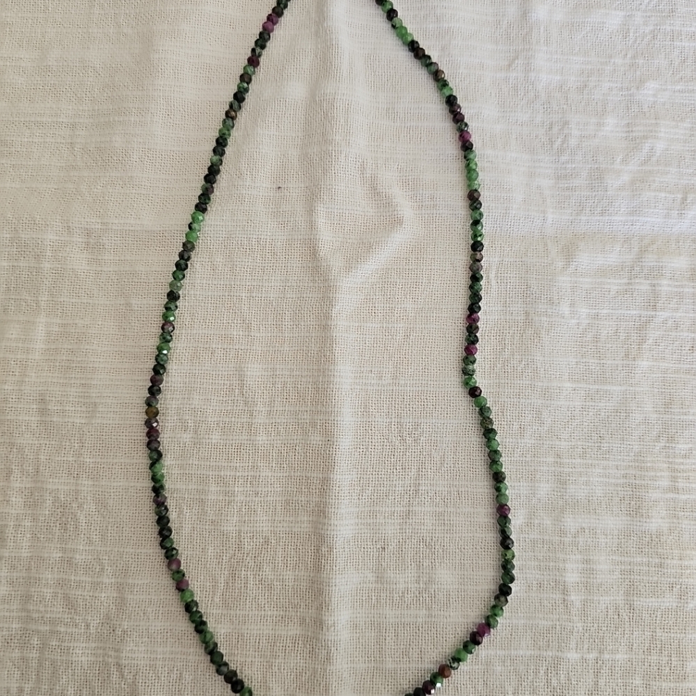Ruby Zoisite Bead Necklace, 17 Inches, Sterling S… - image 5